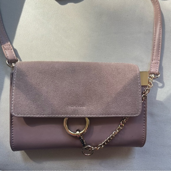 Blush Pink Faux-Suede Crossbody Purse with Gold Detailing - Picture 2 of 10